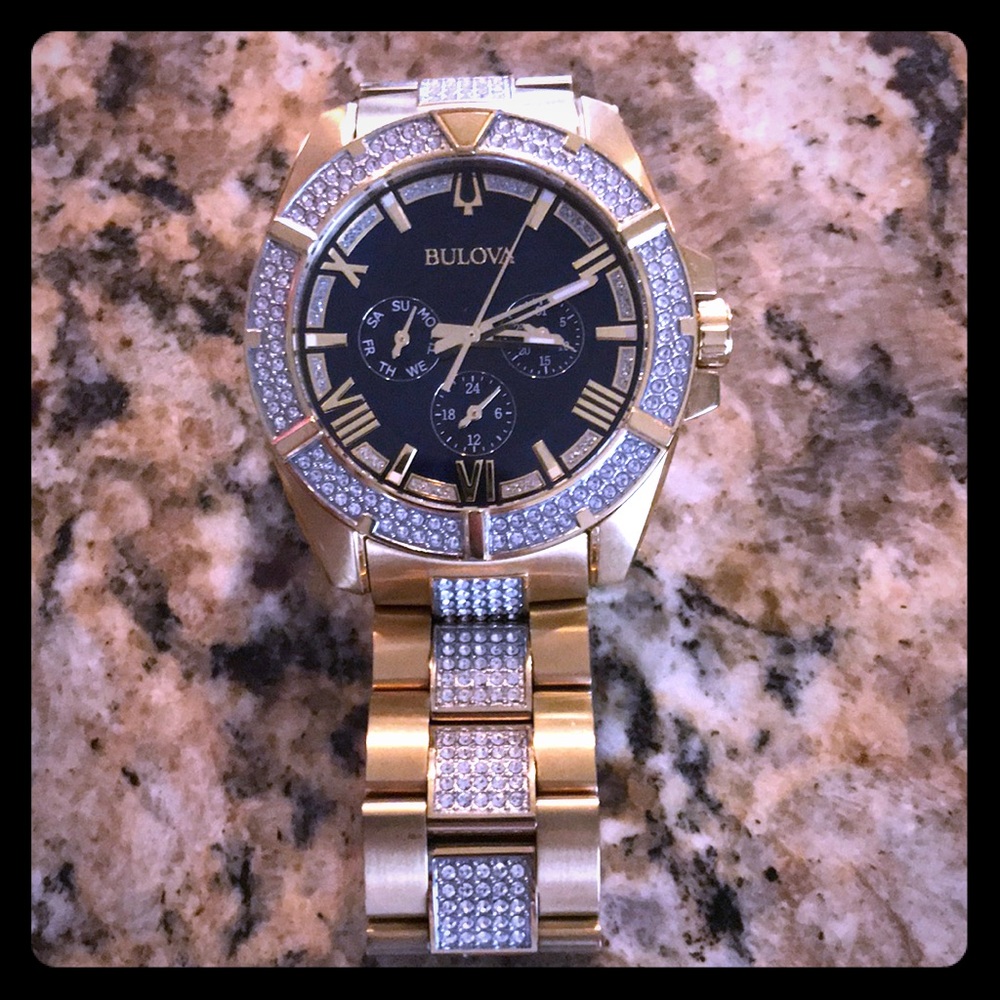 Bulova Mens CrystalAccent Blue Dial Bracelet Watch